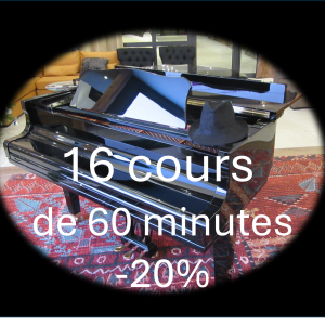 16 Cours de piano d'une heure pré-achetés (réduction 20%, €38,40 par cours)